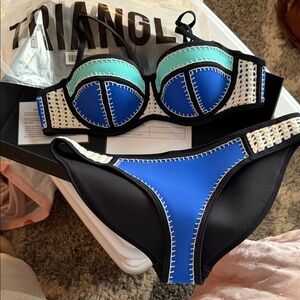 triangl swimwear Blue and Black Women's Bikini Set
